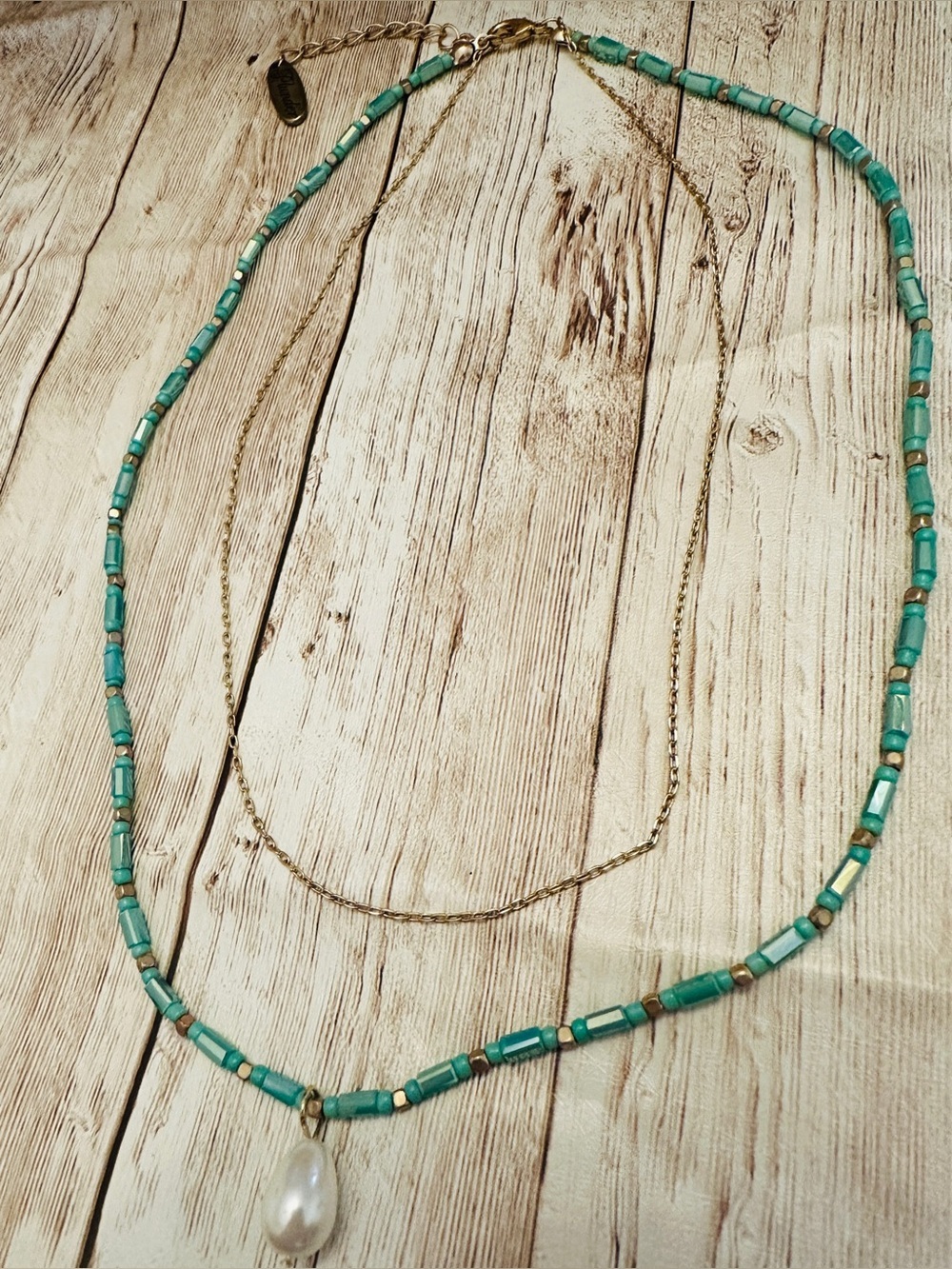 Turquoise and Gold Beaded Layered Necklace*Plunder*New!
